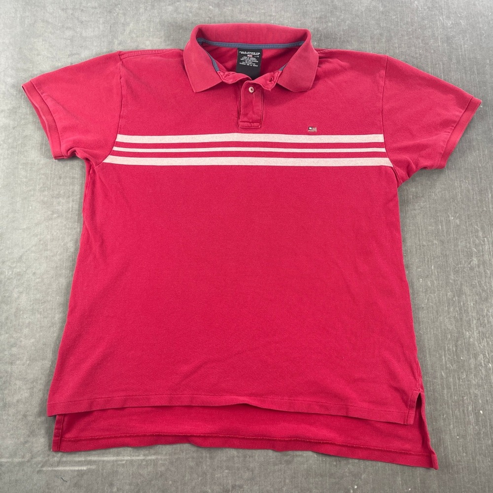 Polo Jeans Co‎ Ralph Lauren Mens Large Red Polo Shirt Chest Stripes